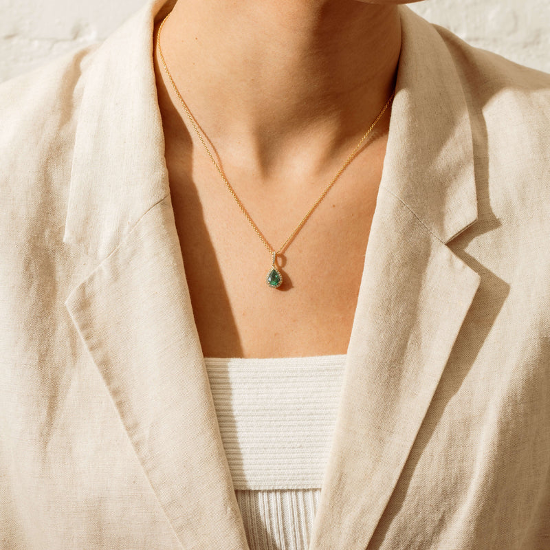 18ct Yellow Gold 1.10ct Emerald Diamond Sierra Pendant - Necklace - Walker & Hall
