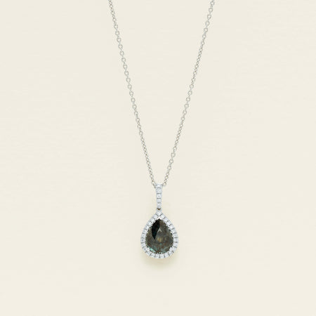 18ct White Gold 2.73ct Green Sapphire Sierra Pendant - Necklace - Walker & Hall
