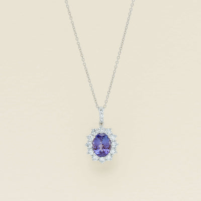 18ct White Gold 2.35ct Tanzanite & Diamond Belle Pendant