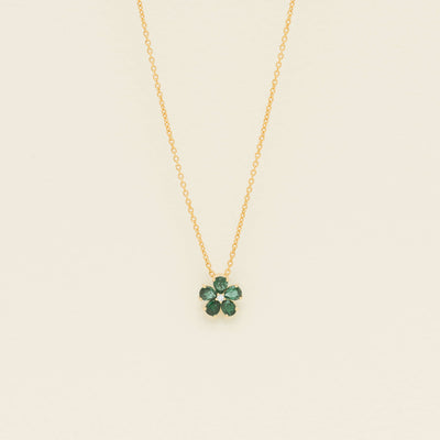 18ct Yellow Gold Emerald Forget-Me-Not Flower Pendant