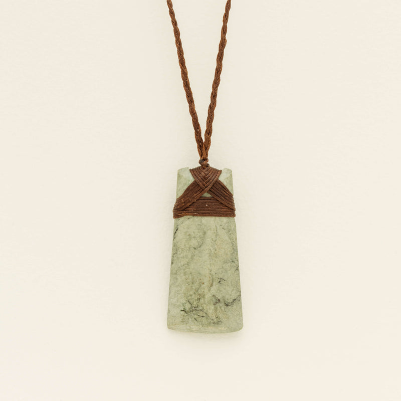 NZ Greenstone 59.7mm Toki Pendant on Brown Cord - Necklace - Walker & Hall
