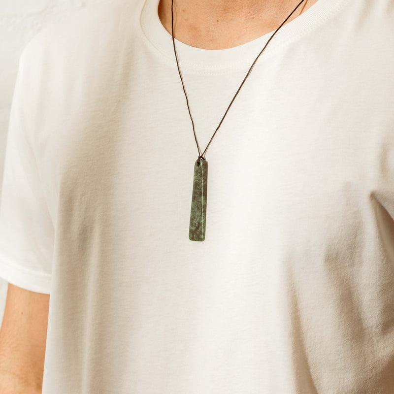 NZ Greenstone 65.9mm Roimata Pendant on Black Cord - Necklace - Walker & Hall