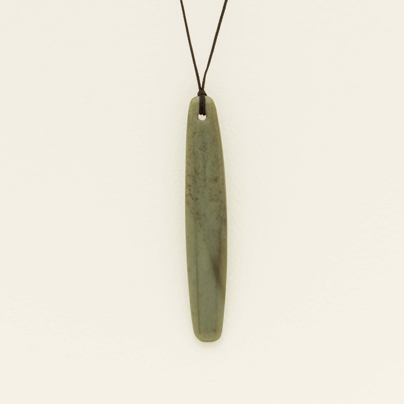 NZ Greenstone 85.2mm Roimata Pendant on Black Cord - Necklace - Walker & Hall