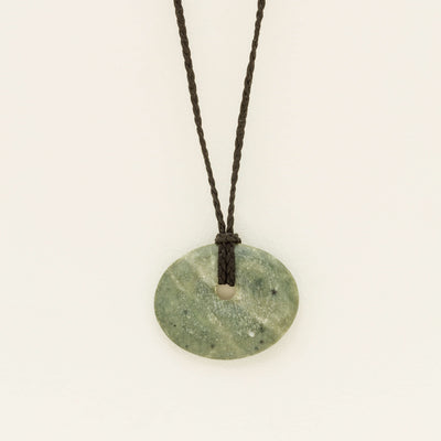 NZ Greenstone Oval Contemporary Pendant on Black Cord - Necklace - Walker & Hall