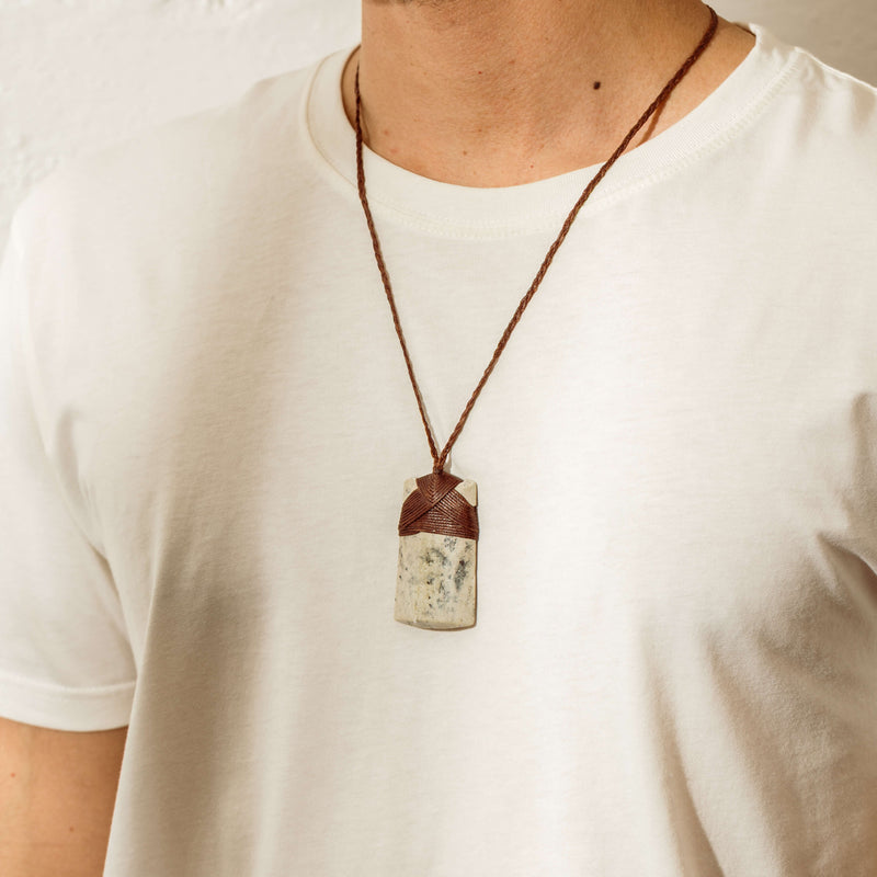 NZ Greenstone 60mm Toki Pendant on Brown Cord - Necklace - Walker & Hall