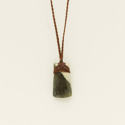 NZ Greenstone 39.2mm Toki Pendant on Brown Cord - Necklace - Walker & Hall