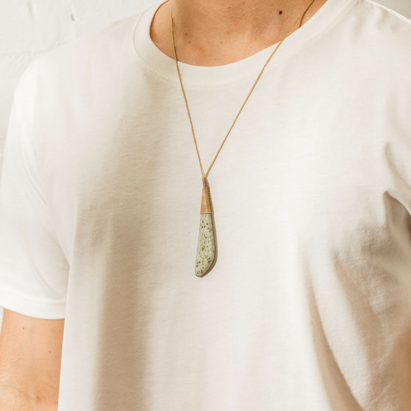 NZ Greenstone Contemporary Drop Pendant on Natural Cord - Necklace - Walker & Hall
