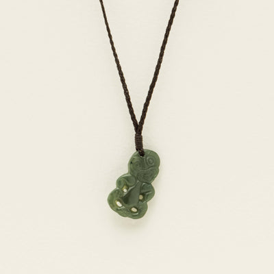 NZ Greenstone Hei Tiki Pendant on Black Cord - Necklace - Walker & Hall