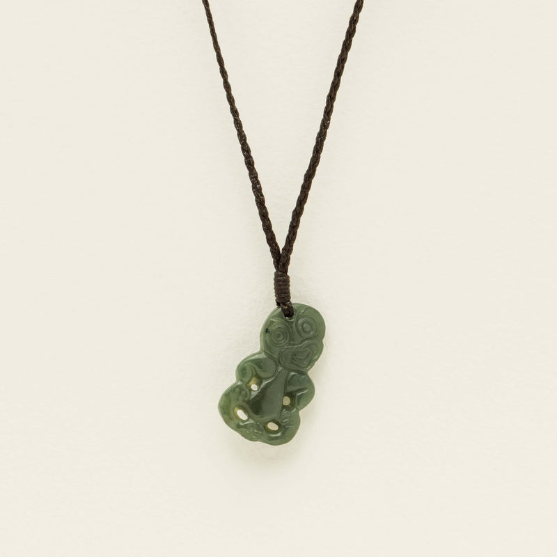 NZ Greenstone Hei Tiki Pendant on Black Cord - Necklace - Walker & Hall
