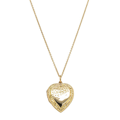 Deja Vu 9ct Yellow Gold Engraved Heart Locket With Cable Chain - Necklace - Walker & Hall