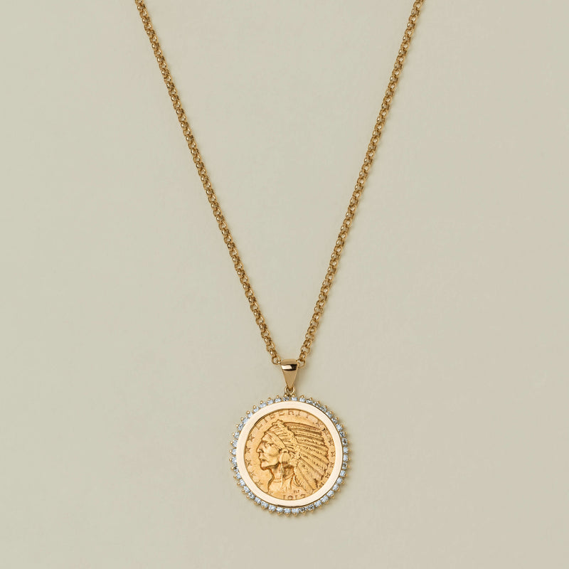 Deja Vu 18ct Yellow Gold Diamond Pendant with 22ct US Coin - Necklace - Walker & Hall