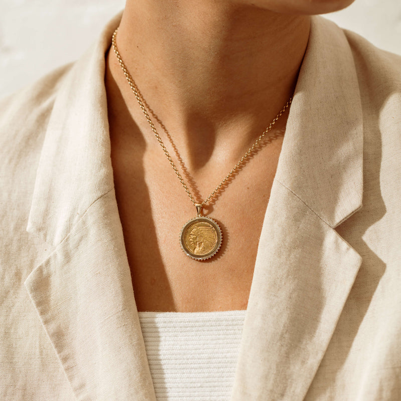 Deja Vu 18ct Yellow Gold Diamond Pendant with 22ct US Coin - Necklace - Walker & Hall