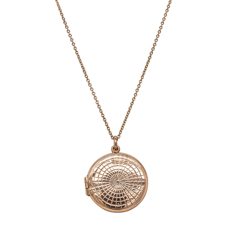 Vintage 9ct Rose Gold Engine Turned Round Locket - Necklace - Walker & Hall