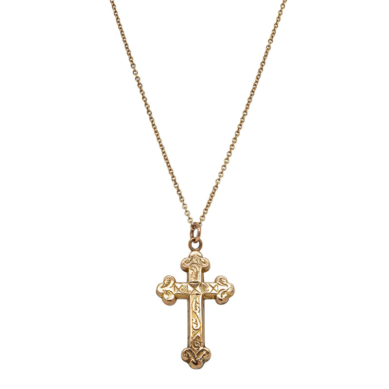 Vintage 9ct Rose Gold Hollow Gothic Style Cross Pendant - Necklace - Walker & Hall