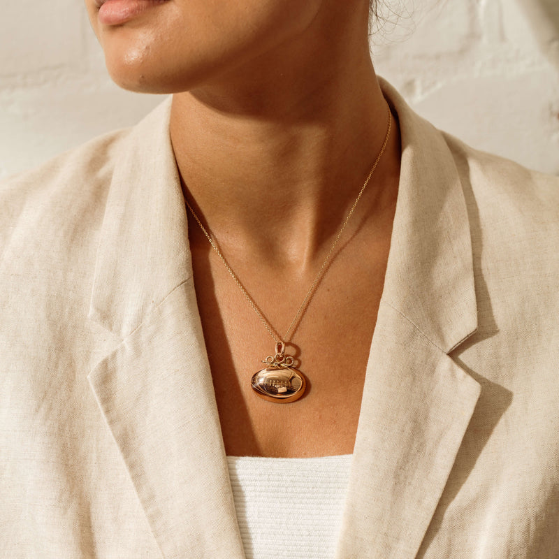 Vintage 8ct Rose Gold Rugby Ball Pendant with Chain - Necklace - Walker & Hall