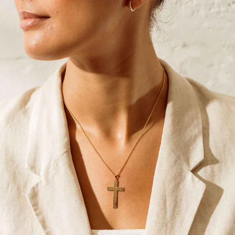 Deja Vu 18ct Yellow Gold Cross Pendant with Chain - Necklace - Walker & Hall