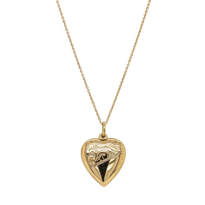 Deja Vu 9ct Rose Gold Engraved Heart Locket with Chain - Necklace - Walker & Hall