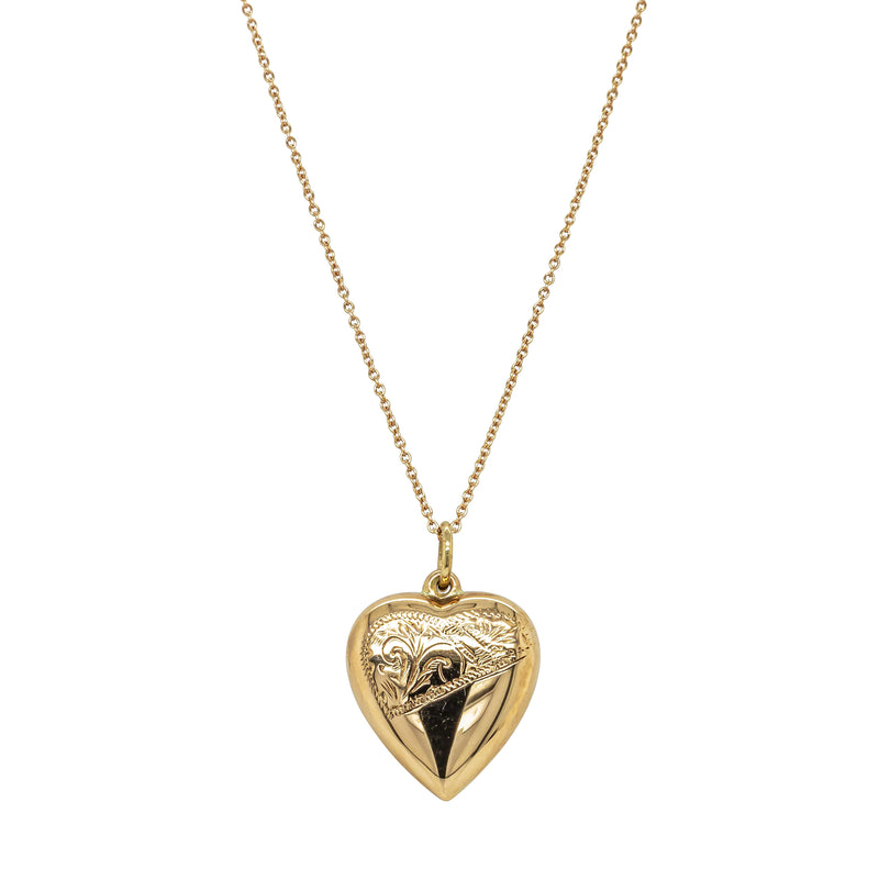 Deja Vu 9ct Rose Gold Engraved Heart Locket with Chain - Necklace - Walker & Hall