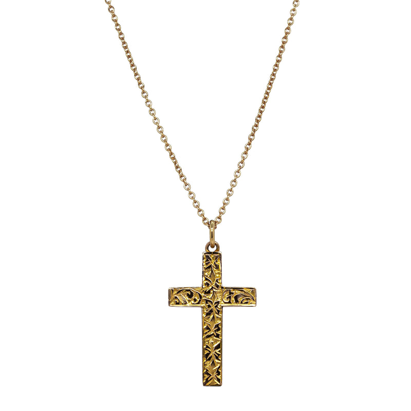 Deja Vu 9ct Rose Gold Engraved Hollow Cross Pendant - Necklace - Walker & Hall