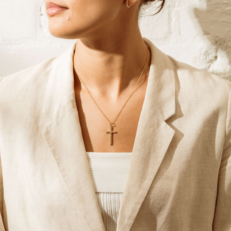 Deja Vu 9ct Yellow Gold Engraved Cross Pendant - Necklace - Walker & Hall