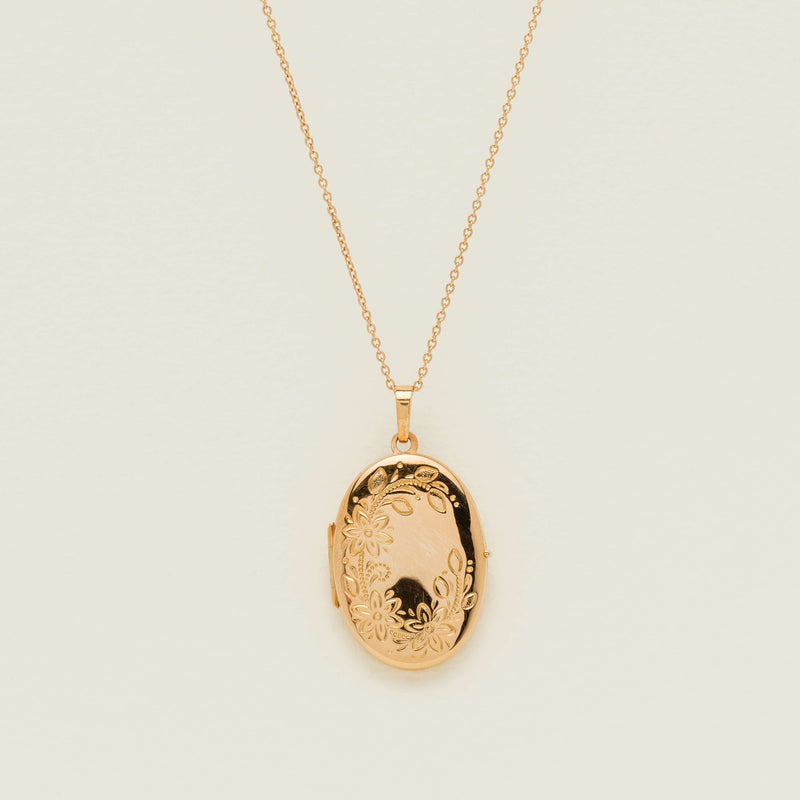 Deja Vu 9ct Rose Gold Oval Locket with Chain - Necklace - Walker & Hall