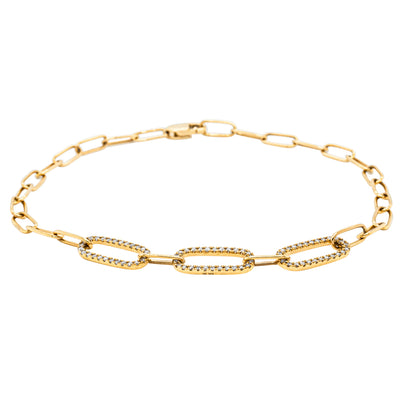 9ct Yellow Gold .21ct Diamond Paperclip Link Bracelet-Bracelet-Walker & Hall