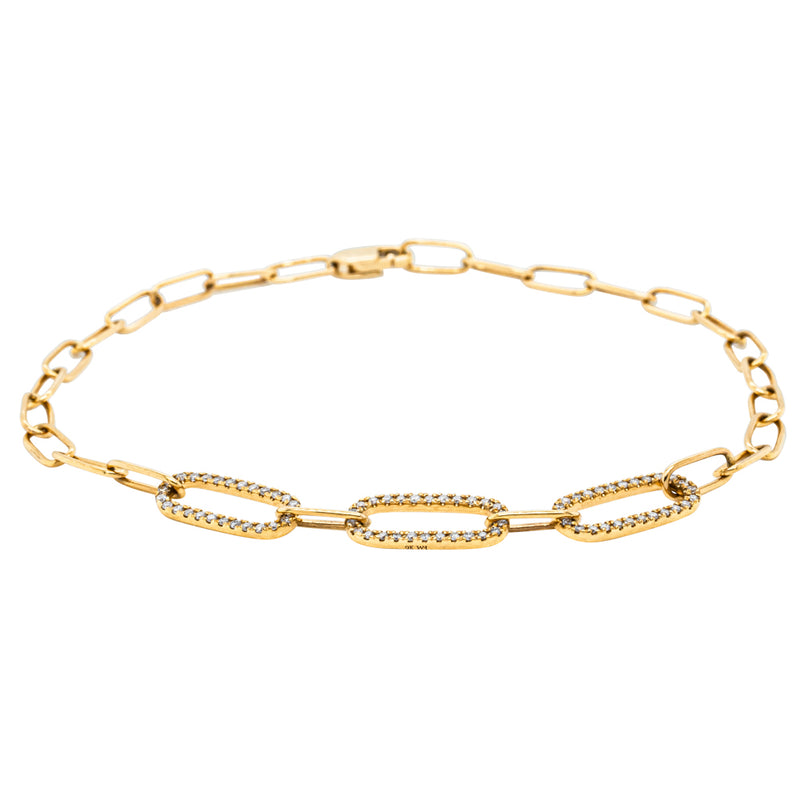 9ct Yellow Gold .21ct Diamond Paperclip Link Bracelet-Bracelet-Walker & Hall