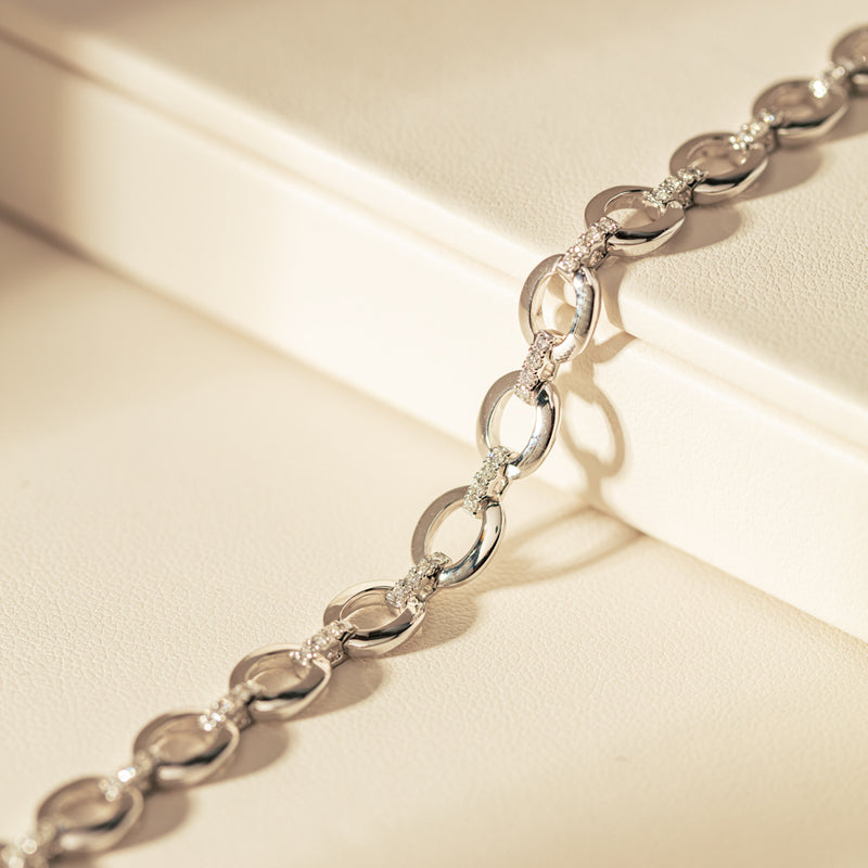 14ct White Gold .50ct Diamond Oval Link Bracelet-Bracelet-Walker & Hall