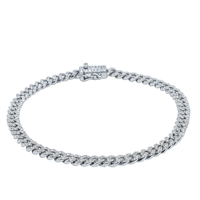 18ct White Gold 1.39ct Diamond Curb Link Bracelet-Bracelet-Walker & Hall