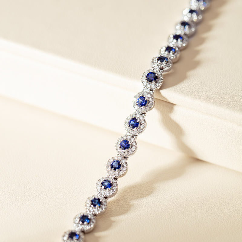 18ct White Gold 3.59ct Sapphire & Diamond Eclipse Bracelet-Bracelet-Walker & Hall