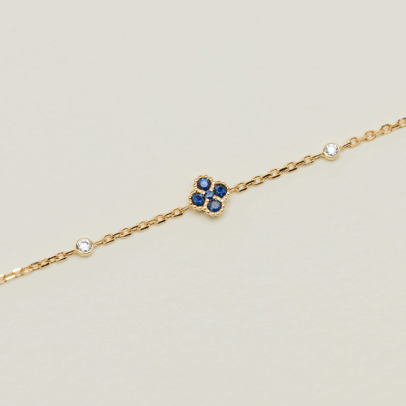 18ct Yellow Gold Sapphire & Diamond Single Clover Bracelet - Bracelet - Walker & Hall