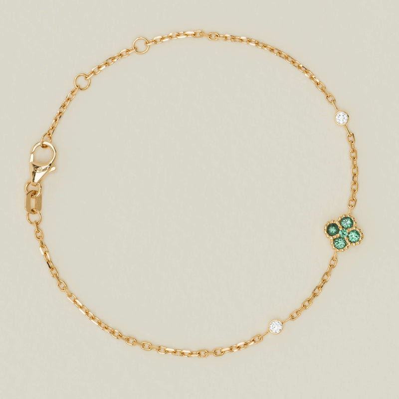 18ct Yellow Gold Emerald & Diamond Single Clover Bracelet