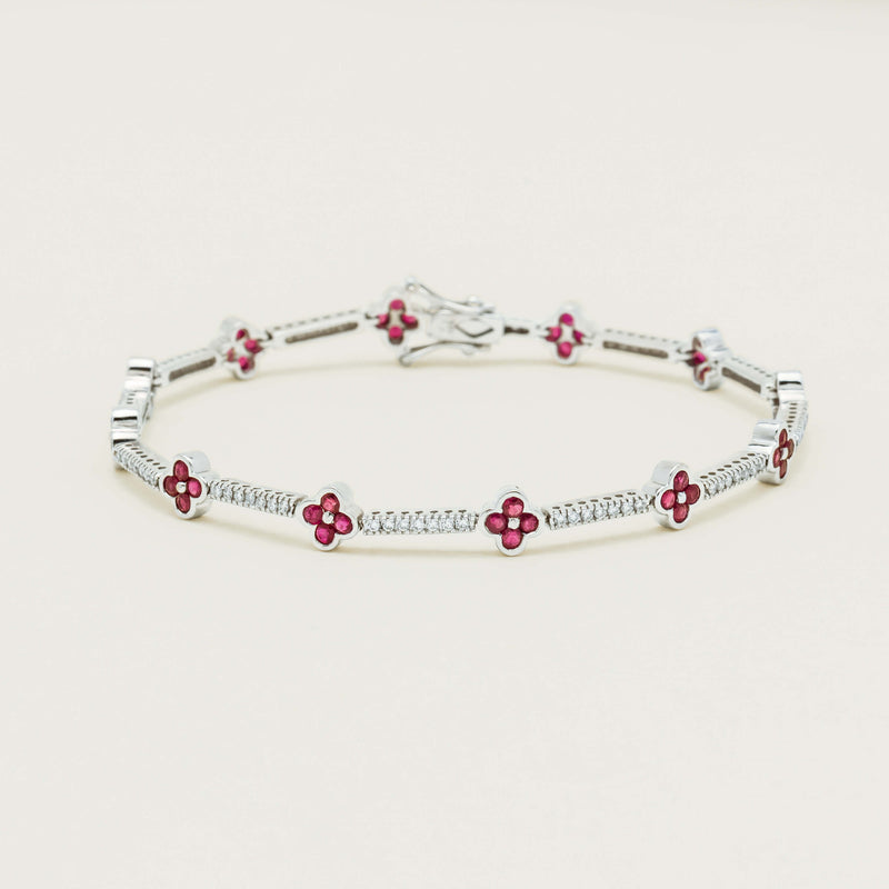 Deja Vu 18ct White Gold 1.90ct Ruby Diamond Flower Bracelet