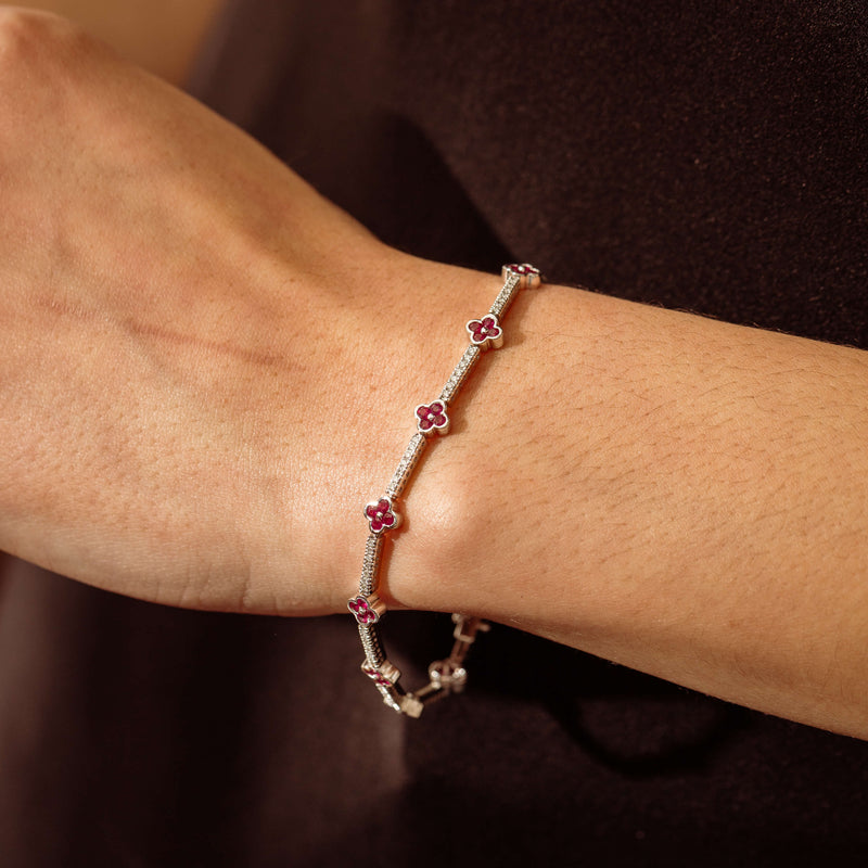 Deja Vu 18ct White Gold 1.90ct Ruby Diamond Flower Bracelet