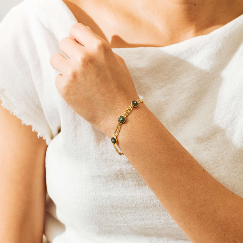 Deja Vu 18ct Yellow Gold Jade & Diamond Bracelet - Bracelet - Walker & Hall