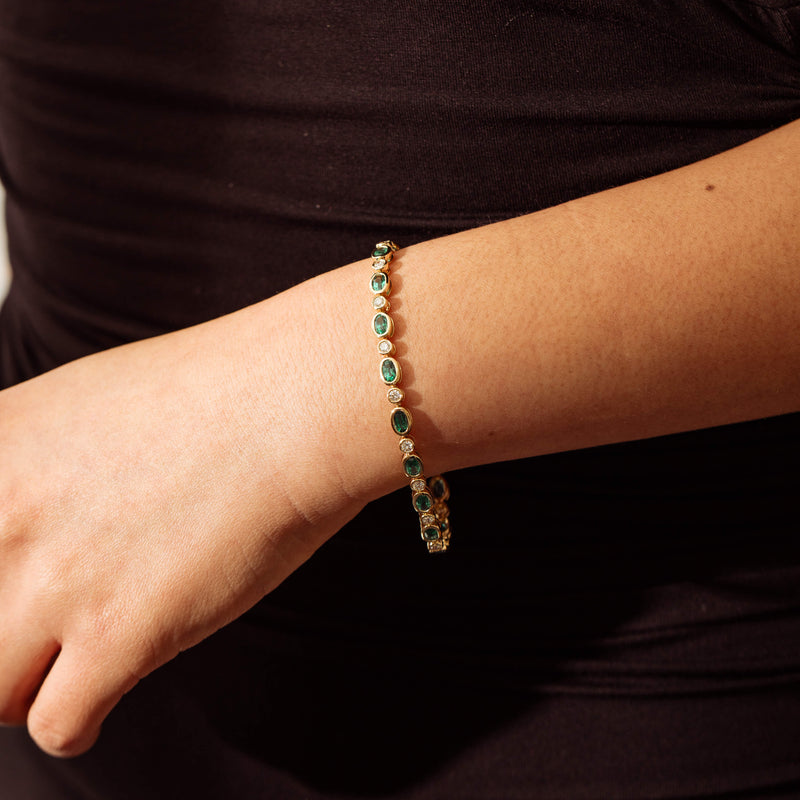 18ct Yellow Gold Oval Emerald & Diamond Natalia Bracelet - Bracelet - Walker & Hall