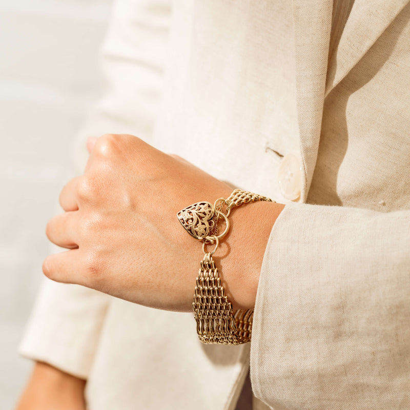 Deja Vu 9ct Yellow Gold 8-Bar Gate Bracelet with Filigree Padlock - Bracelet - Walker & Hall
