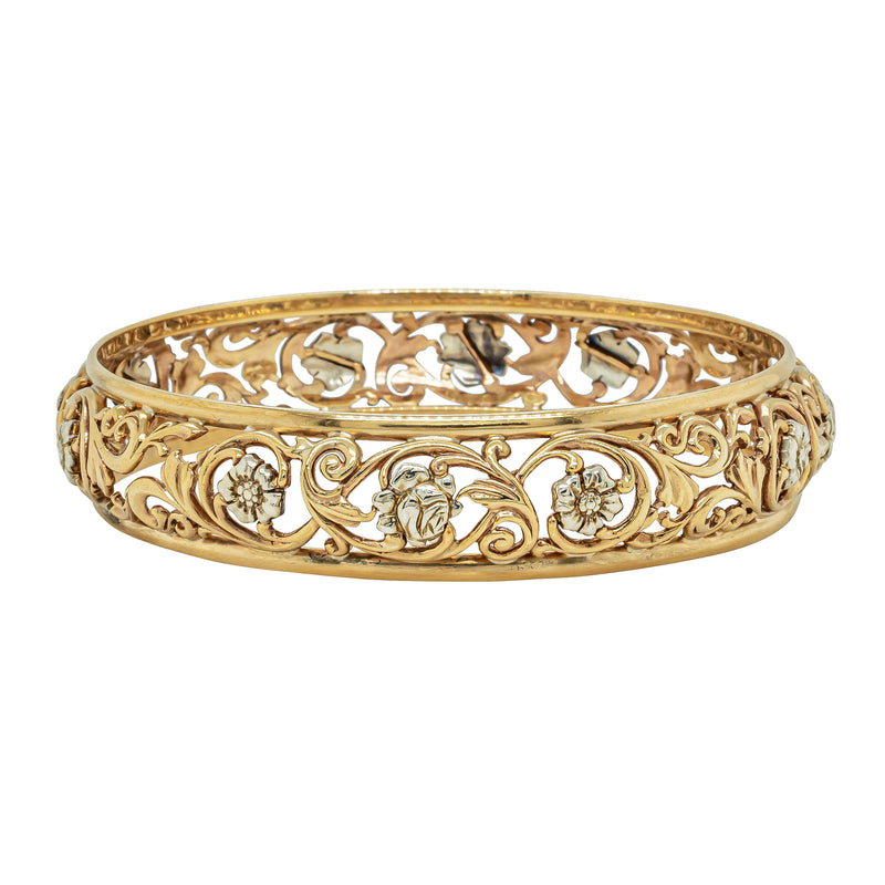 Deja Vu 9ct Bi-Tone Gold Openwork Bangle - 64mm - Bracelet - Walker & Hall
