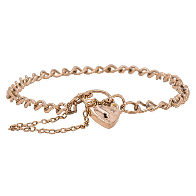 Deja Vu 9ct Rose Gold Curb Bracelet with Flat Padlock 18cm - Bracelet - Walker & Hall