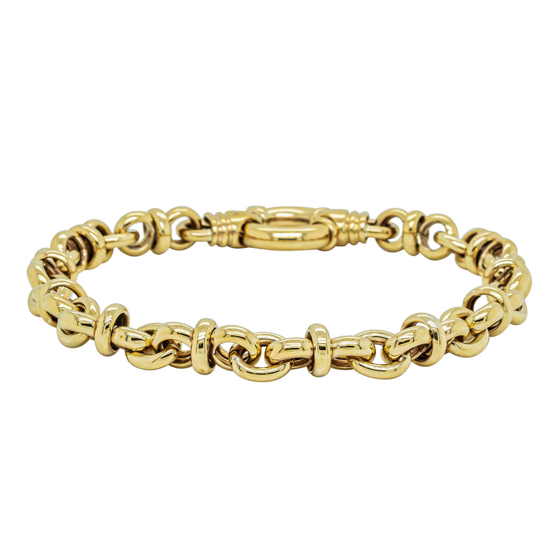Deja Vu 9ct Yellow Gold Hollow Fancy Round Link Bracelet - Bracelet - Walker & Hall