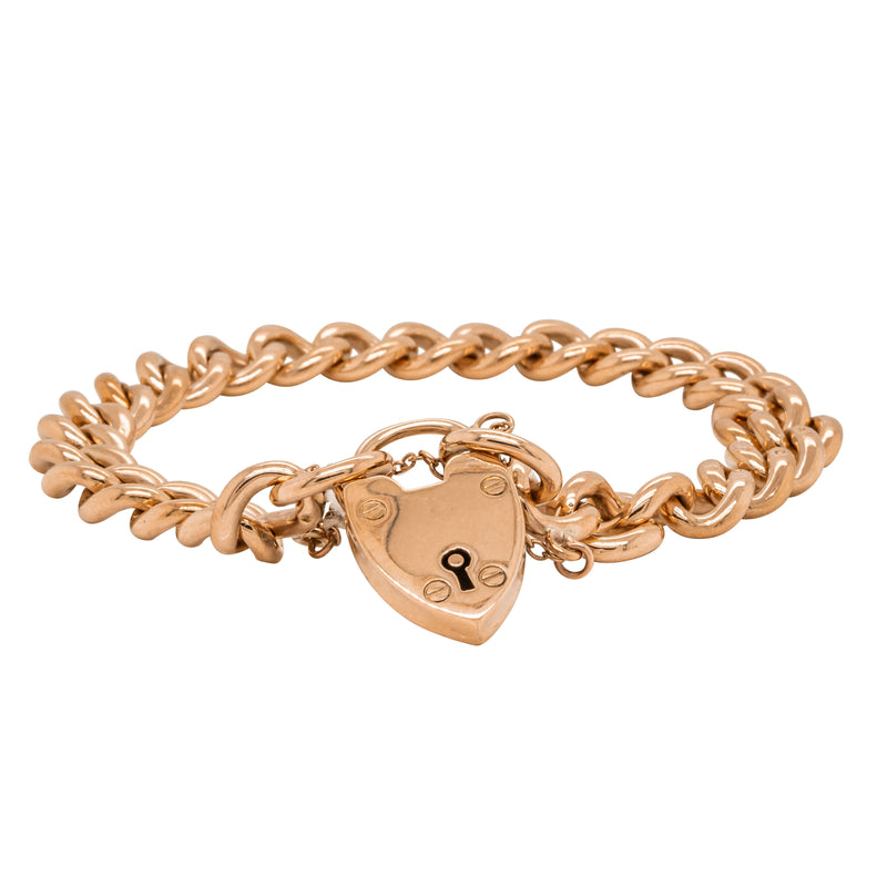 Vintage 9ct Rose Gold Curb Link Bracelet with Padlock - Bracelet - Walker & Hall