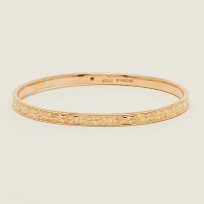 Vintage 9ct Rose Gold Hollow Patterned Bangle - Chester - Bracelet - Walker & Hall