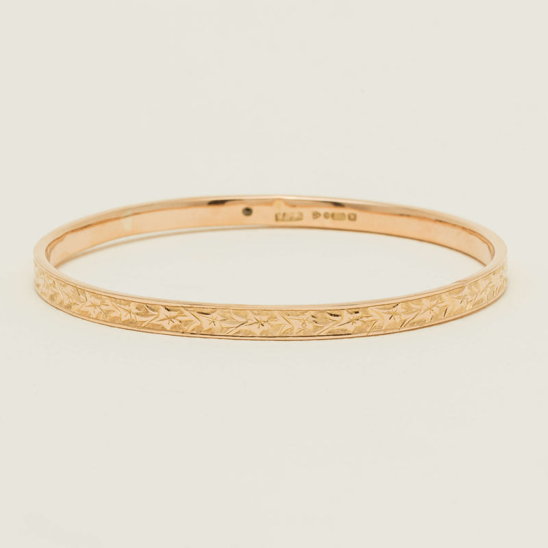 Vintage 9ct Rose Gold Hollow Patterned Bangle - Chester - Bracelet - Walker & Hall