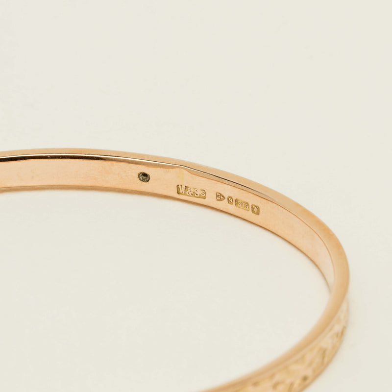 Vintage 9ct Rose Gold Hollow Patterned Bangle - Chester - Bracelet - Walker & Hall