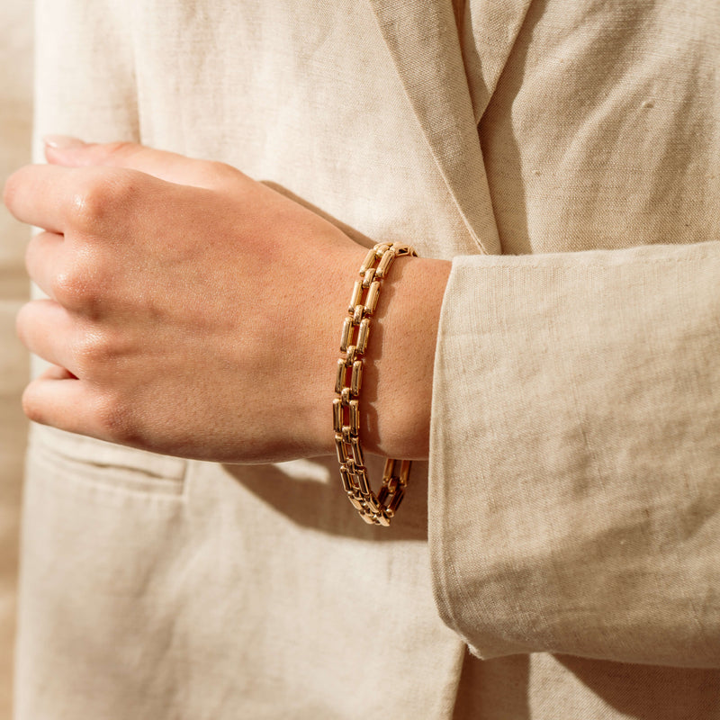 Vintage 14ct Rose Gold Gate Bracelet with Safety Chain