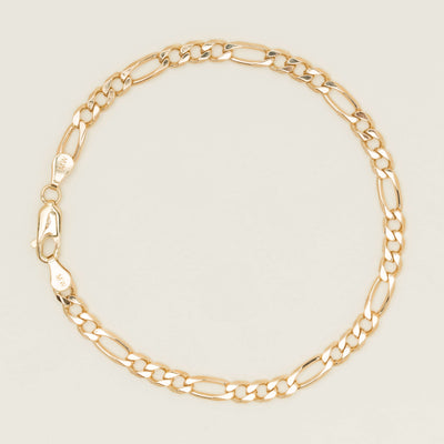 Deja Vu 9ct Yellow Gold Figaro Bracelet - 19cm - Bracelet - Walker & Hall