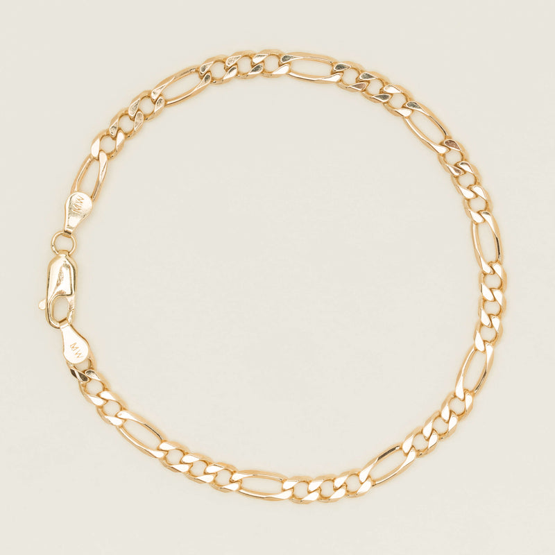 Deja Vu 9ct Yellow Gold Figaro Bracelet - 19cm - Bracelet - Walker & Hall