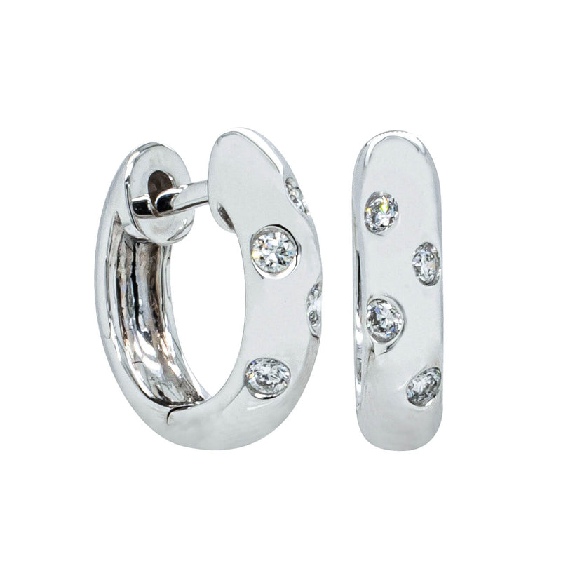 18ct White Gold .13ct Diamond Lucky Huggie Earrings-Earrings-Walker & Hall