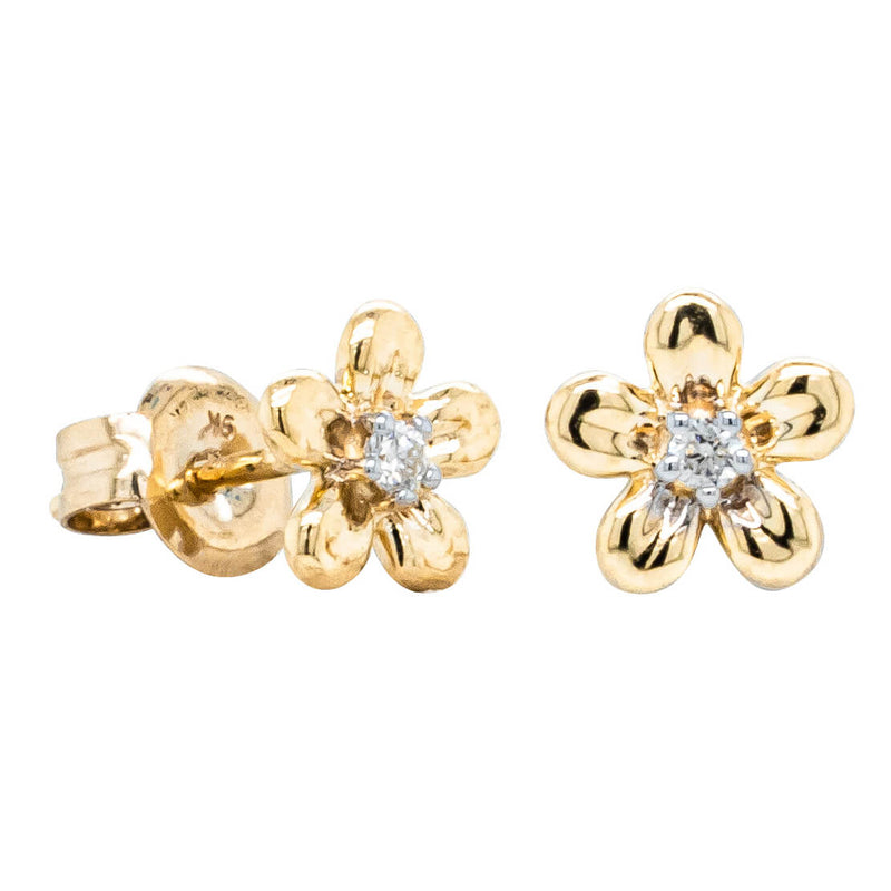9ct Yellow Gold .04ct Diamond Flower Stud Earrings-Earrings-Walker & Hall