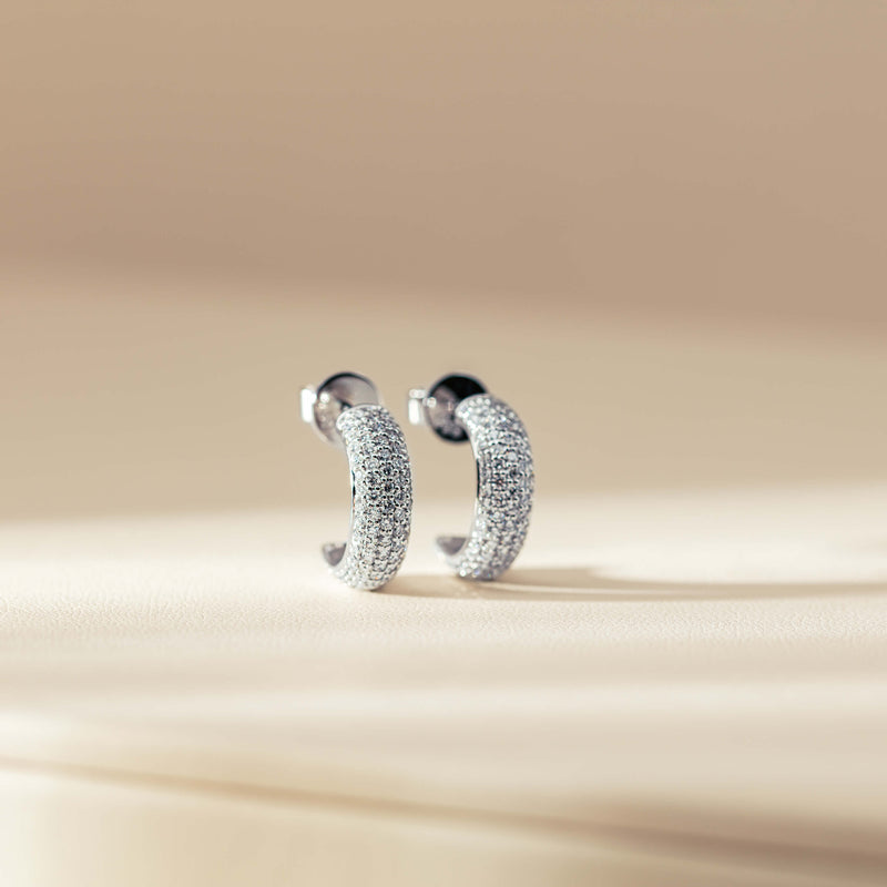 18ct White Gold 1.54ct Diamond Pave Half Hoop Stud Earrings-Earrings-Walker & Hall